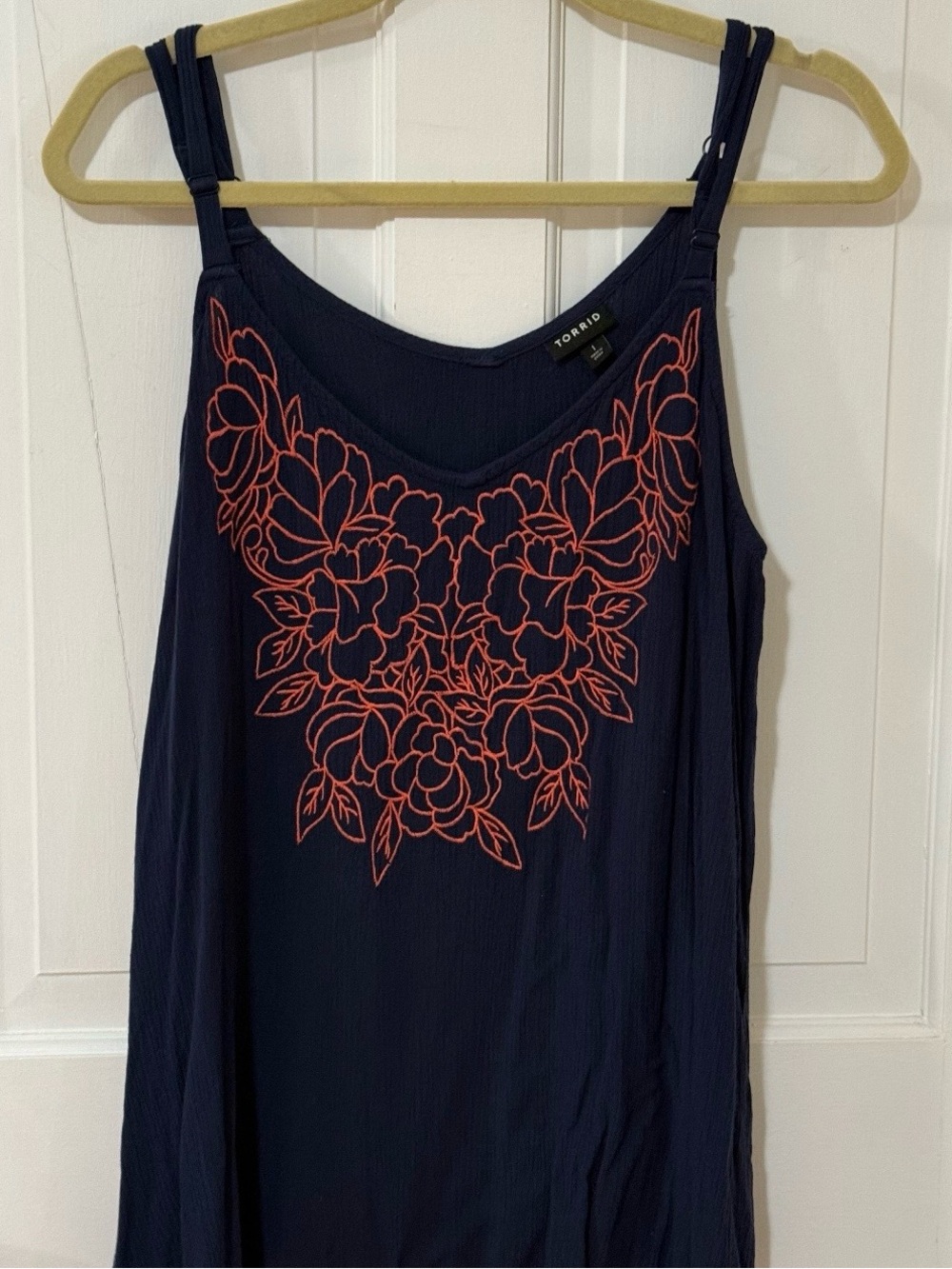 torrid Navy Camisole with Coral Floral Embroidery